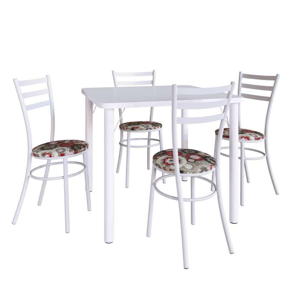 Conjunto De Mesa De Cozinha Lugares Luca Branco E Colorido Bona