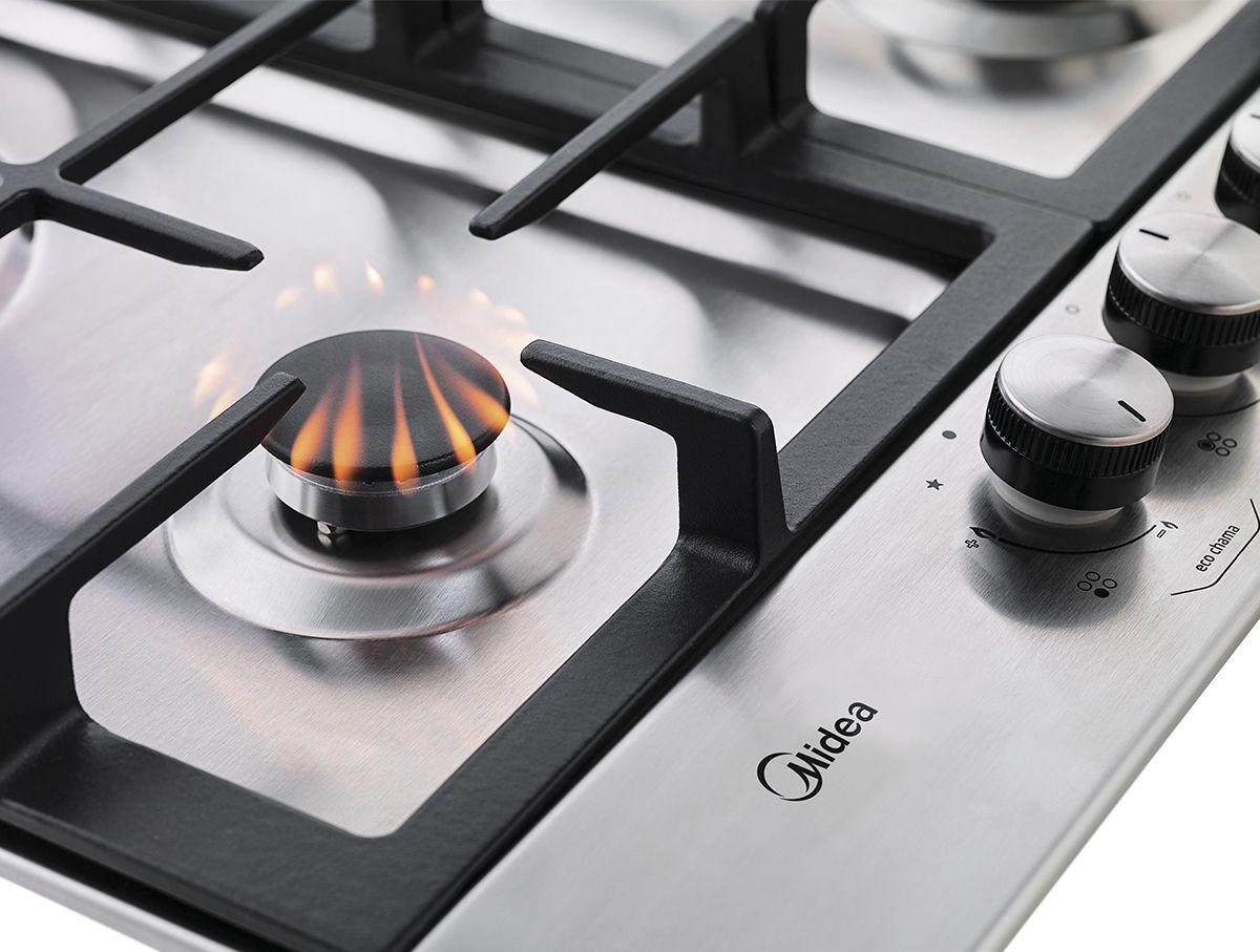 Cooktop Midea Bocas Inox Tripla Chama E Ferro Fundido Bivolt