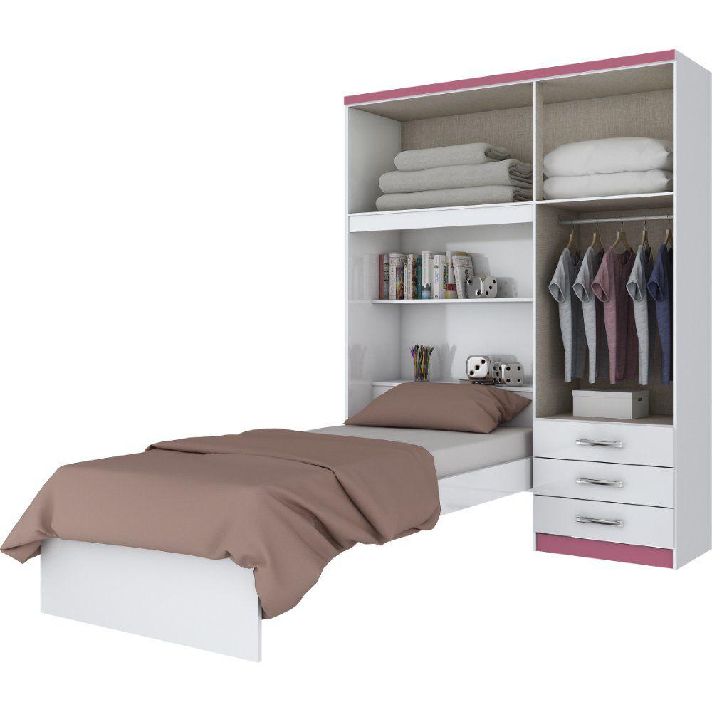 Guarda Roupa Solteiro Cravo D134 Cama Embutida 4 Portas 3 Gavetas