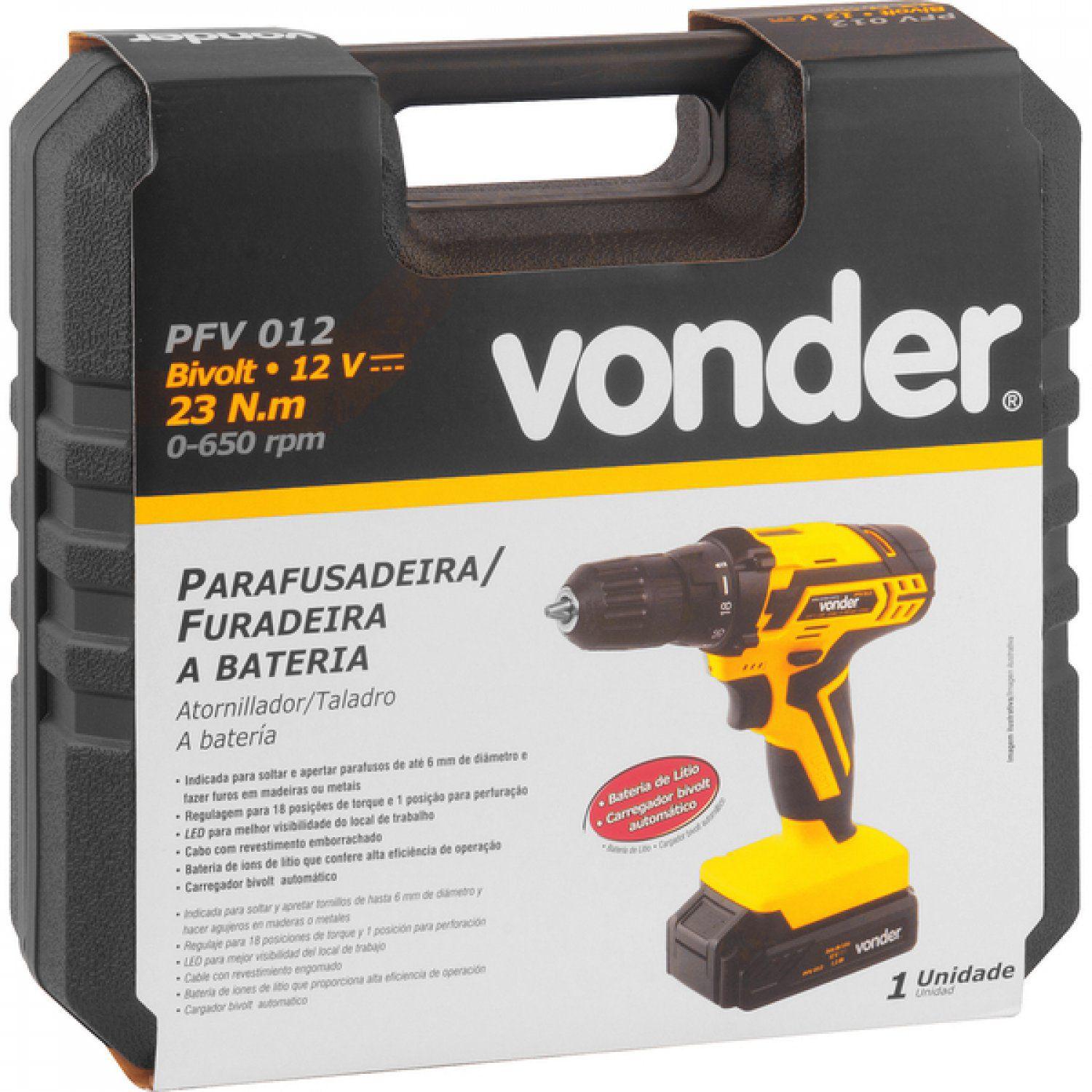 Parafusadeira Furadeira A Bateria V Pfv Vonder Bivolt