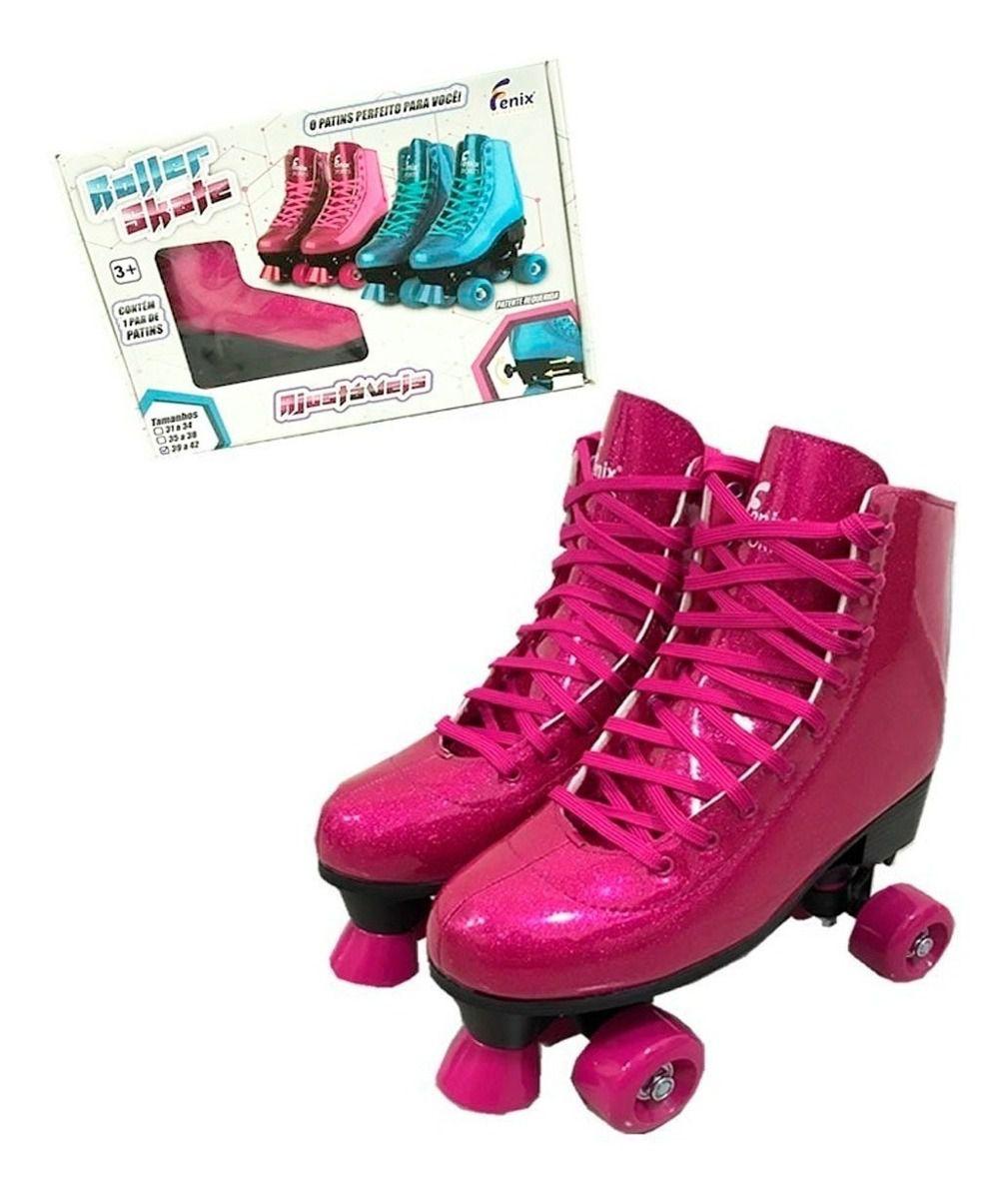 Patins Rodas Retr Pink Glitter Ao Roller Skate Fenix