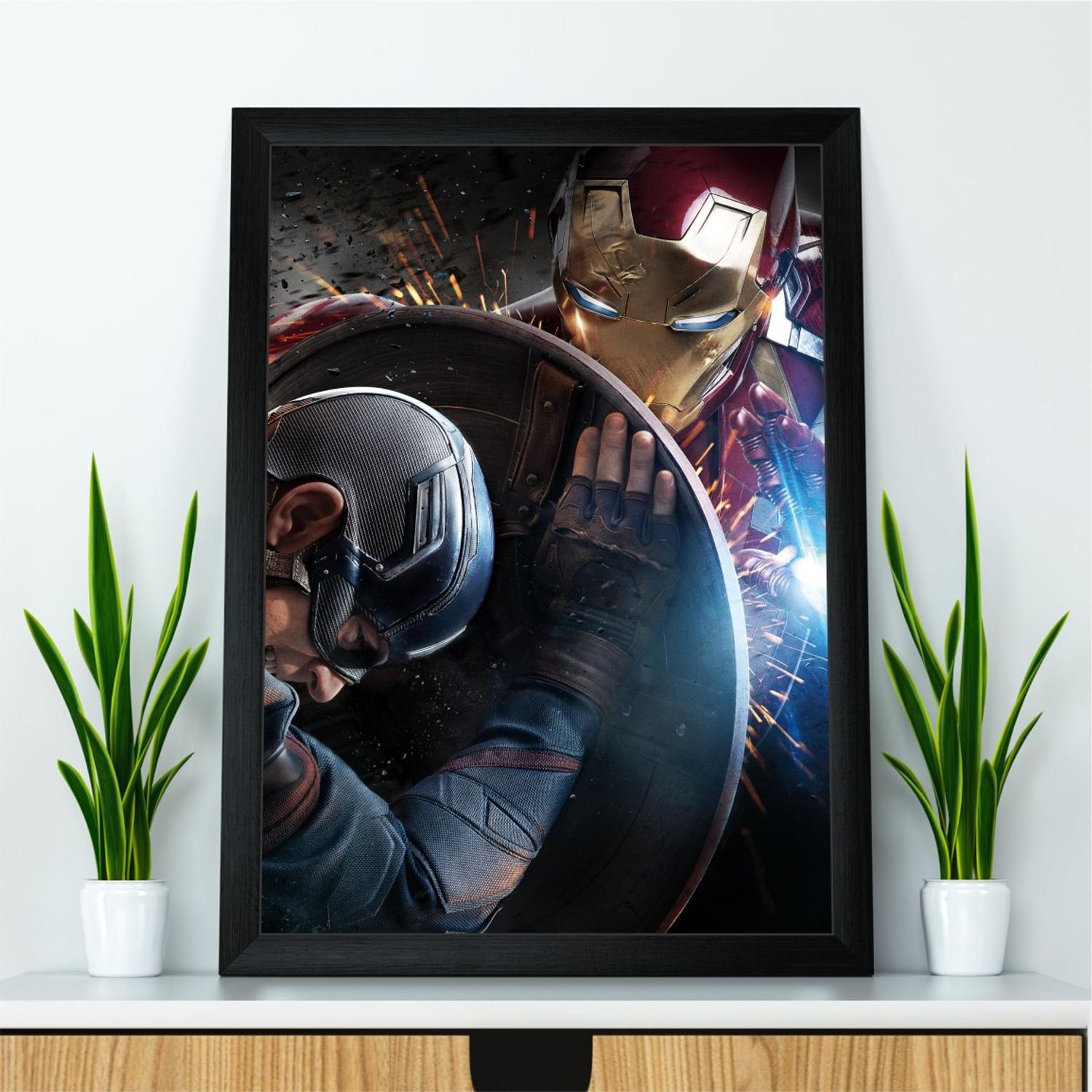 Quadro A3 Poster Marvel Capitão América vs Homem de Ferro 2 Moldura