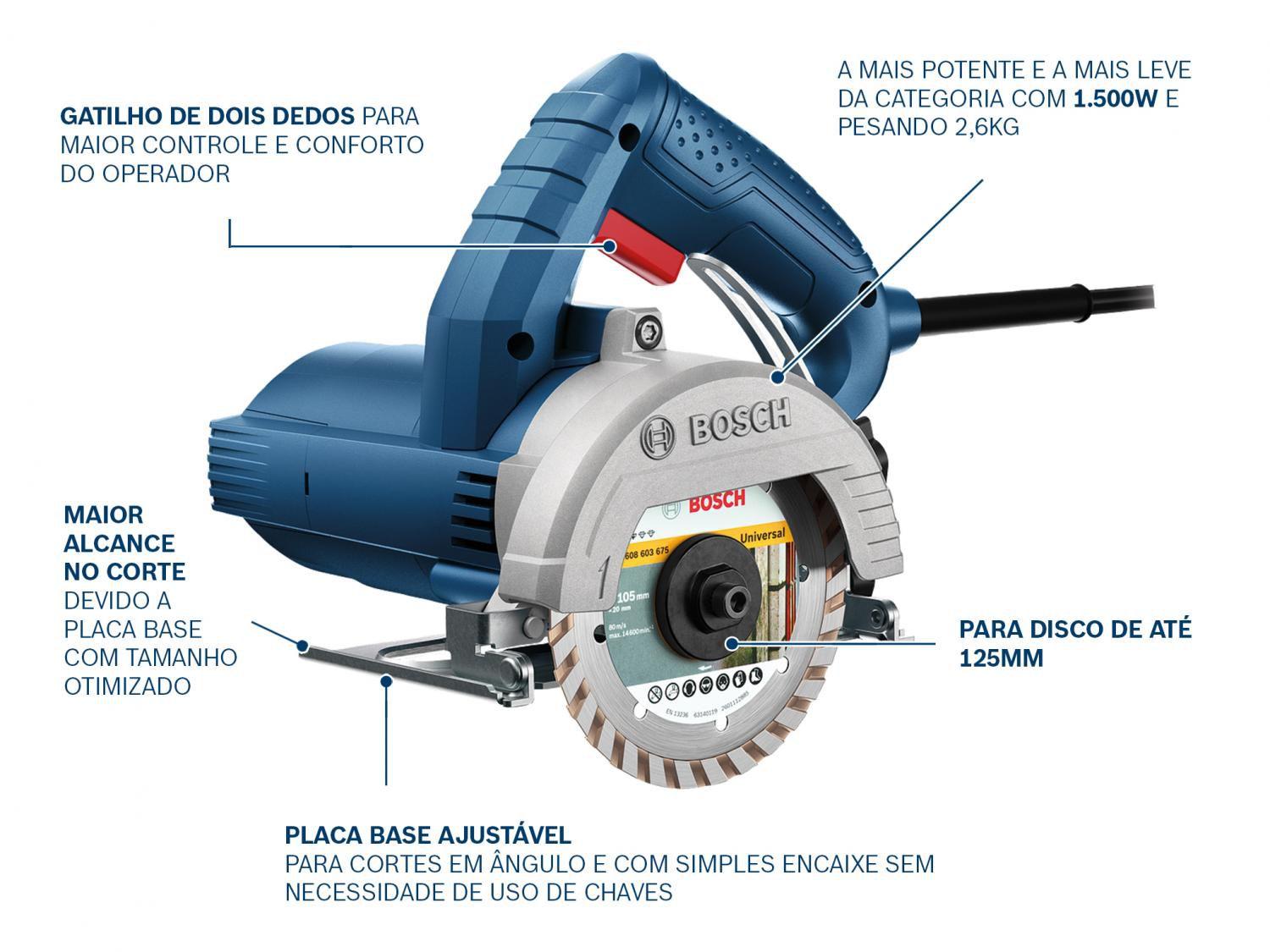 Serra Mármore Bosch GDC 150 Titan 1500W 12200RPM 4 Peças Serra