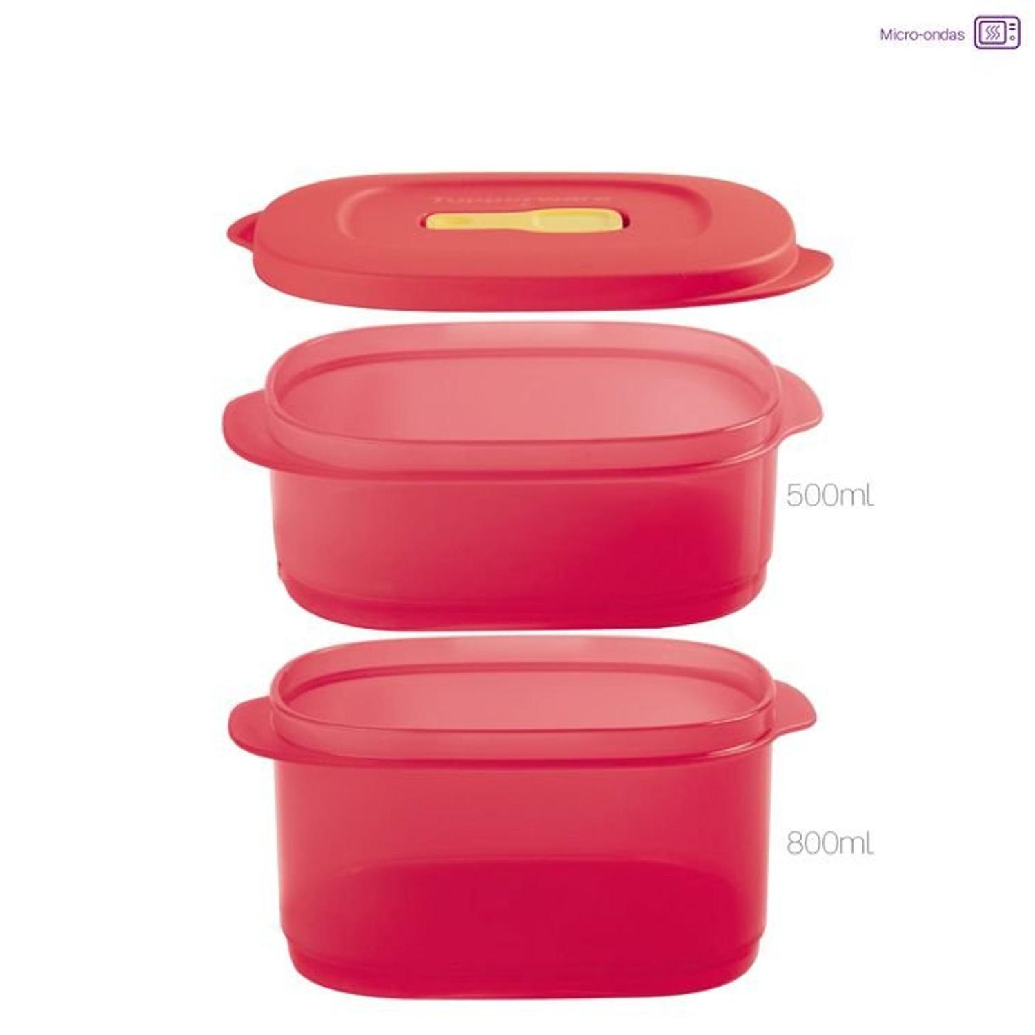 Tupperware para Marmita Quadrado Geração II Duas Bases 500ml Vermelho