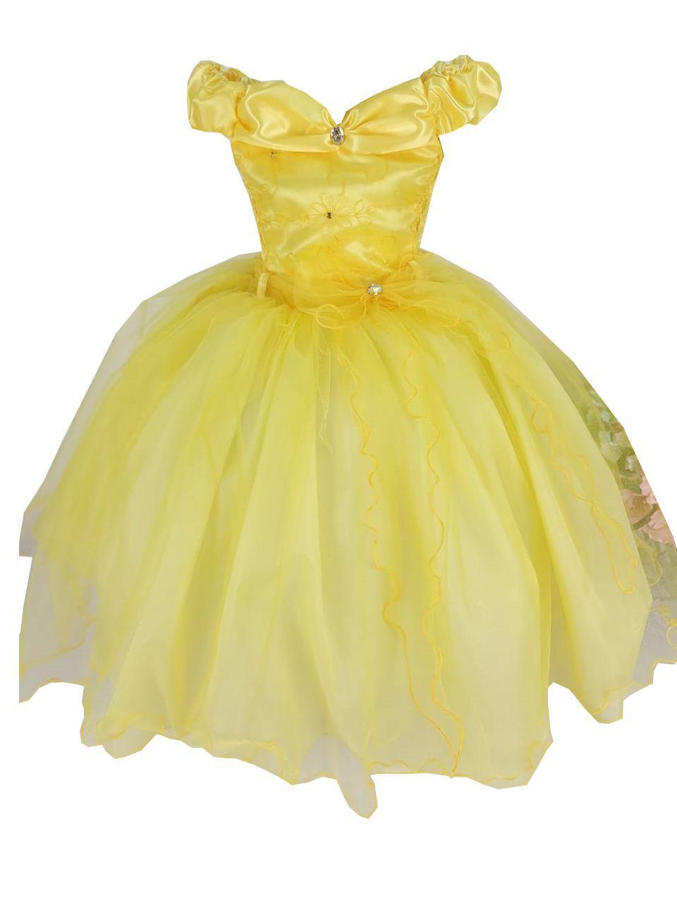 Fantasia Vestido Princesa Bela Ea Fera Infantil Tiara Luxo