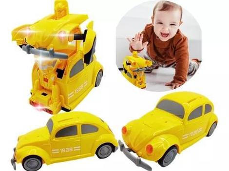 Carrinho Vira Rob Luz Som Transformers Fusca Grande Top Colorido