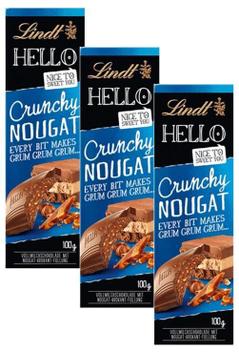 Kit 3 Barra Chocolate Lindt Hello Crunchy Nougat 100G Chocolate