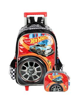 Kit Escolar Mochila Rodas Lancheira Hot Wheels Preto Maxlog