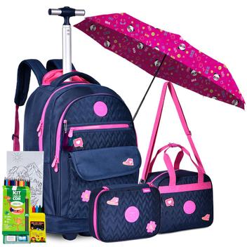 Kit Mochila Estojo Lancheira Luluca Lulike Soft Colegial Guarda Chuva