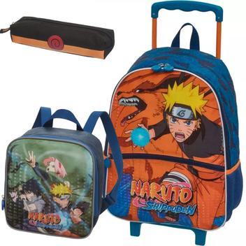 Kit Mochila Rodinha Lancheira Estojo Escolar Infanttil Boruto Menino