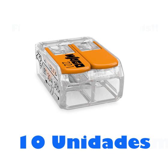 10 Conector Wago 6mm de Fios Emenda e Junção 2 Entradas 221 Emenda