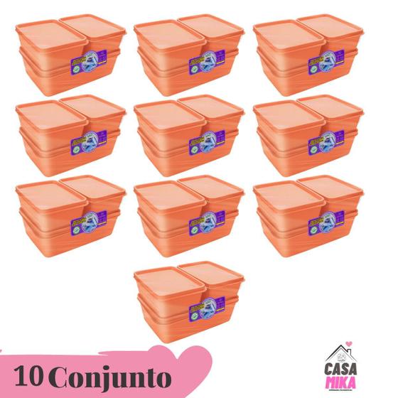 10 Kit Potes Hermético Plástico Fit 2x250ml 1x500ml Vermelho ALVES