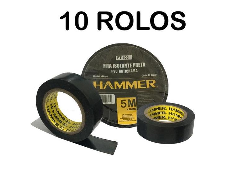 10 Rolos Fita Isolante 5 Metros X 18 Mm PVC Anti Chama Hammer Fita