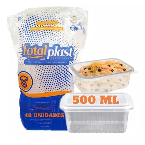 48 Pote Descartável 500ml Freezer Microondas Marmita Tampa Totalplast