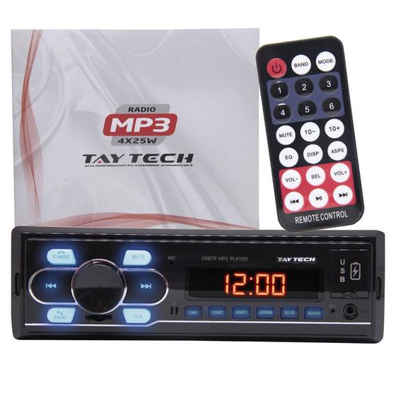 Aparelho De R Dio Automotivo Taytech X W Bluetooth Usb Aux Mp