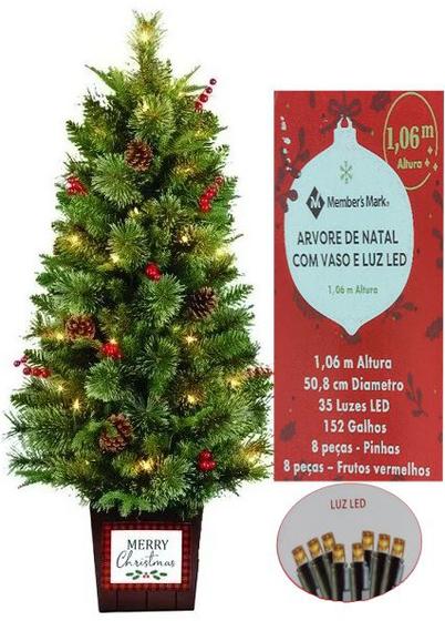 Arvore Natal Metro Completa Vaso Led Pinhas Frutas Luxo Members