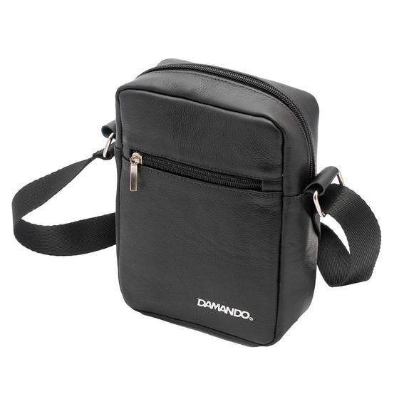 Bolsa Transversal Shoulder Bag em Couro Pequena Damando Zíper e