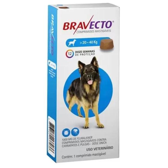 Bravecto Antipulgas e Carrapatos para Cães de 20 a 40 kg 1 Comprimido