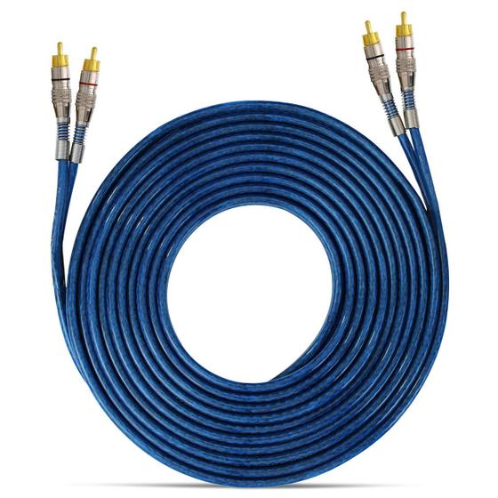 Cabo RCA 5 Metros 5mm Azul Luxo Dupla Blindagem Flexível Conector