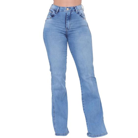 Cal A Jeans Feminina Flare Hot Pants Modeladora Boca Perna Larga Sino Bailarina Sol Jeans