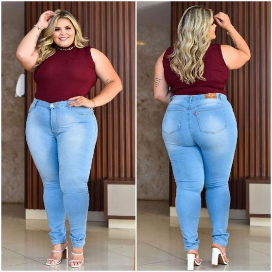 Calça jeans feminina plus size Skinny cintura alta lycra Empório