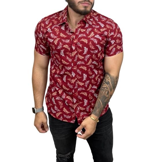 Camisa Floral Masculina Manga Curta Slim Praia Blusa Social N