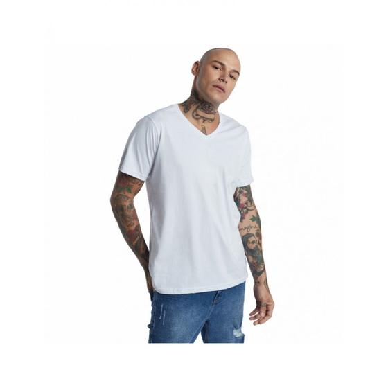 Camiseta Masculina B Sica Gola V Branca Vaca L Ca Camiseta