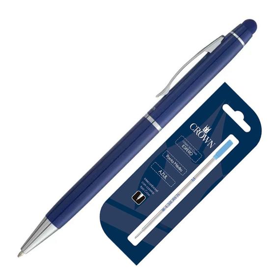 Caneta Touch Screen Crown Viena Azul Esferogr Fica Original Carga