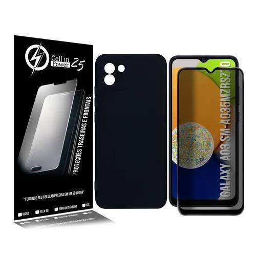 Capa Aveludada Preta Película Privacidade 9D Galaxy A03 Gcr Kit