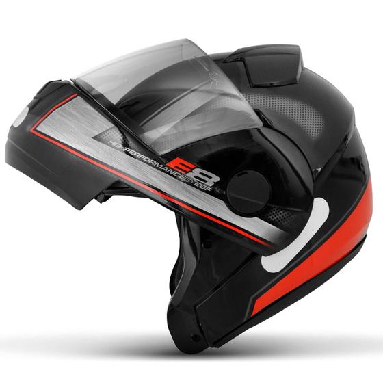 Capacete Escamoteável Robocop EBF Novo E8 Performance Preto e Vermelho