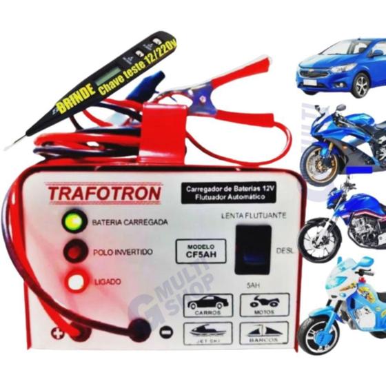 Carregador Automotivo Bateria Carro Moto 12v Flutuante Cf5 Trafotron