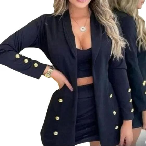 Conjunto Pe As Max Blazer Alfaiataria Cropped Short Saia Josy Modas