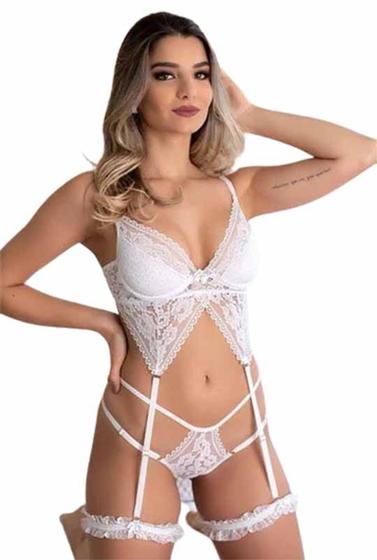 Conjunto De Lingerie Cinta Liga E Calcinha Gladiadora Desejos Moda