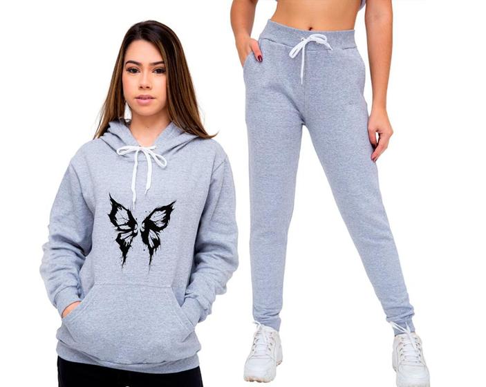 Conjunto Moletom Feminino Masculino Blusa De Frio Calça Borboleta