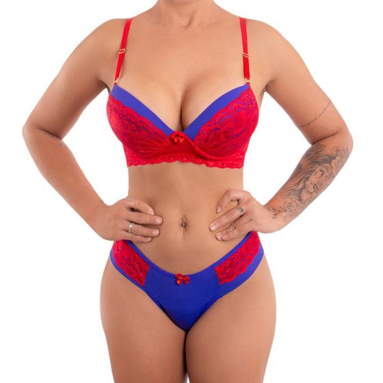 Conjunto sutiã e calcinha tanga lingerie Toque secreto Conjunto de