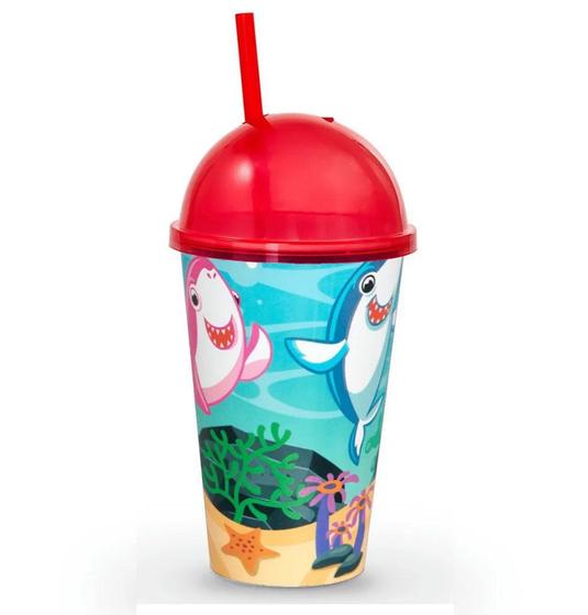 Copo Infantil Ml Milk Shake Decorado C Canudo Oceano Usual