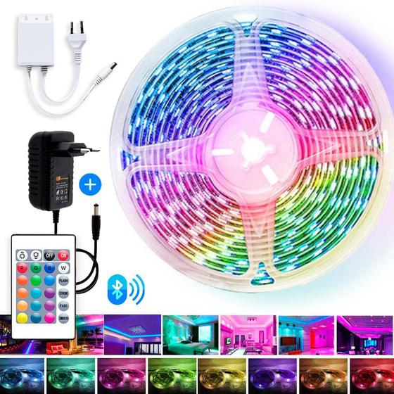 Fita Led Rgb Colorida Mt Cores Fonte Controle Fita De