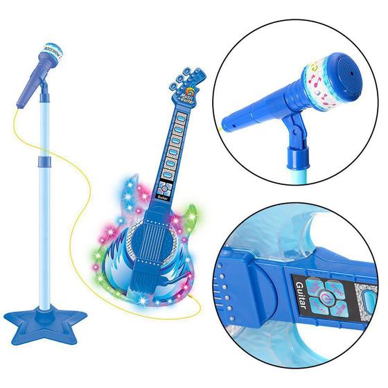 Guitarra Microfone Pedestal Infantil Rock Show Azul Dm T DM Toys