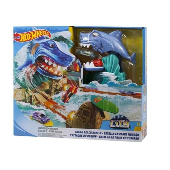 Hot Wheels Pista CITY Ataque do Tubarão FNB21 Conjunto Lançador Carrinho Corrida TRACK Presente