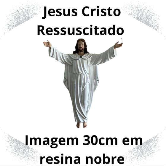 Imagem Jesus Ressuscitado Cm Branco Em Resina Nobre Nacional