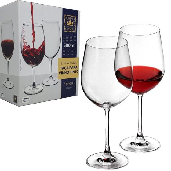 Jogo 2 Taças Cristal Bohemia Titanium Vinho Tinto 580ml FULL FIT