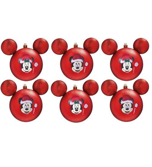 Jogo Bolas Natal Disney Mickey E Minnie Lisa E Glitter Vermelha 6cm 6