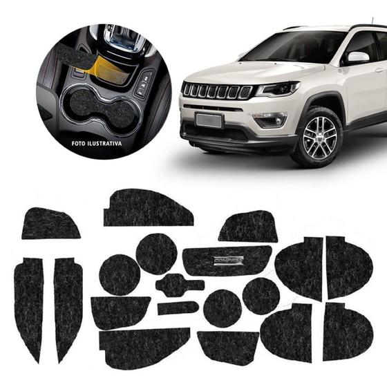 Jogo Tapete Porta Copo Objetos Jeep Compass Preto Evo X Forros