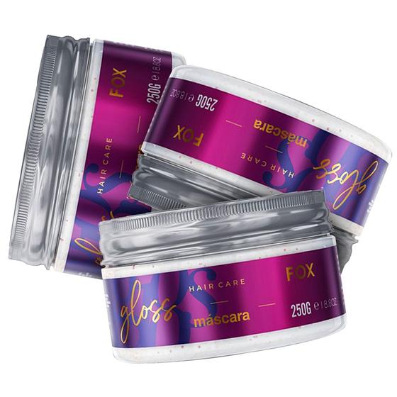 Kit 03 Máscara De Tratamento Hair Care Gloss Fox 250g Máscara Capilar