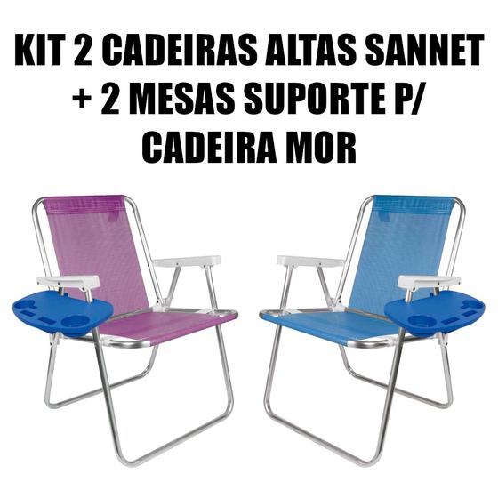 Kit 2 Cadeiras Altas Sannet Alumínio 2 Mesa Portátil para Cadeira de