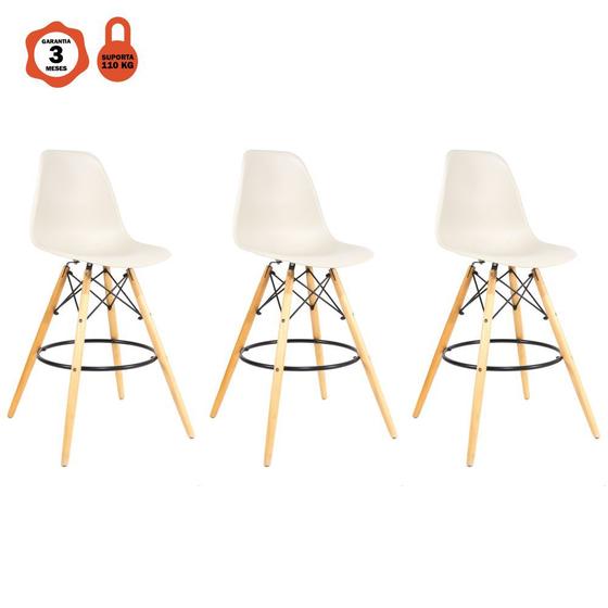 Kit 3 Banquetas Charles Eames Eiffel Nude Base De Madeira Sala De