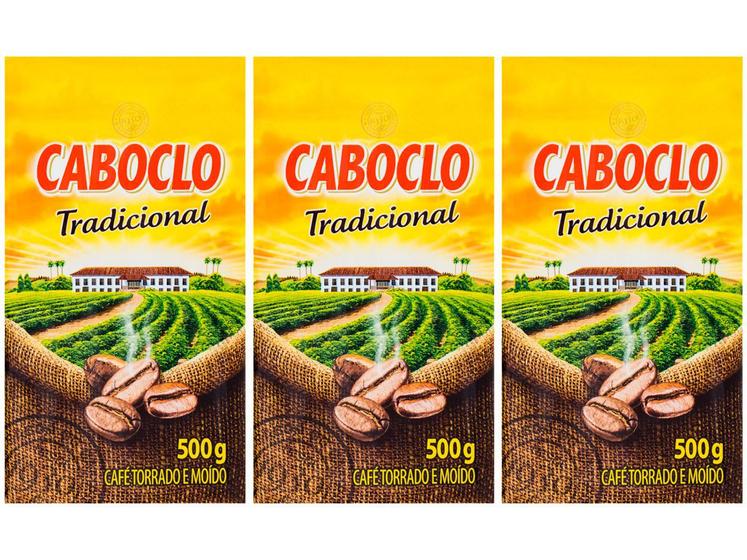 Kit 3 Café Caboclo Tradicional Torrado e Moído Vácuo 500g Alimentos