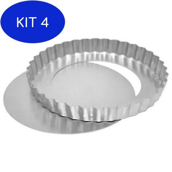 Kit 4 Forma Torta Maça Crespa Fundo Falso 28Cm Metasa Formas e