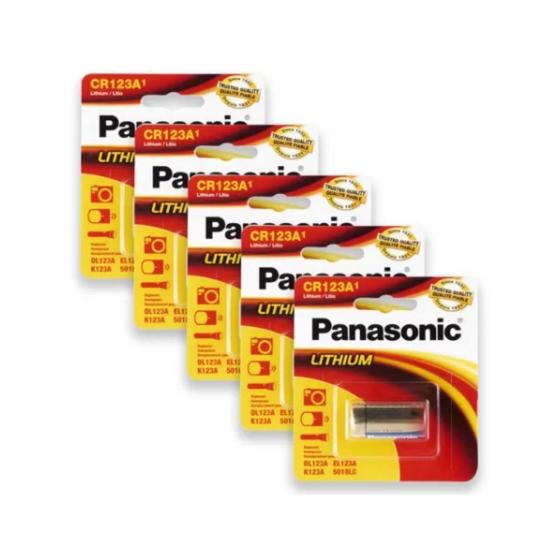 Kit 5 Cartelas Baterias Lítio CR123A 3V Panasonic 5 unidades Yellow