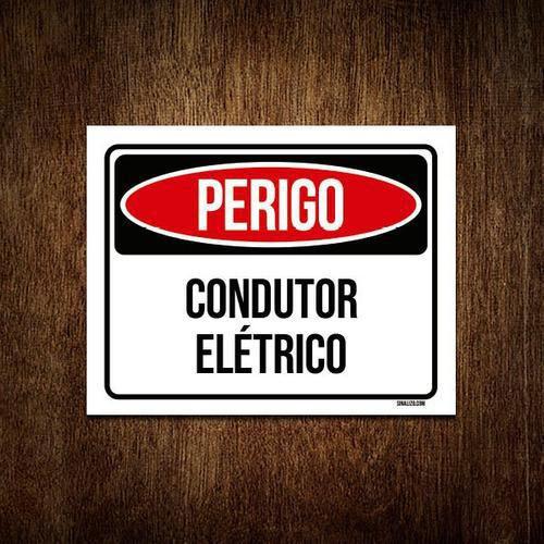 Kit 5 Placas Sinalização Perigo Condutor Elétrico Sinalizo